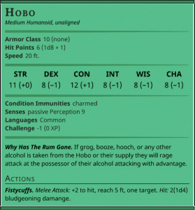 Hobo - D&D 5e Statblock